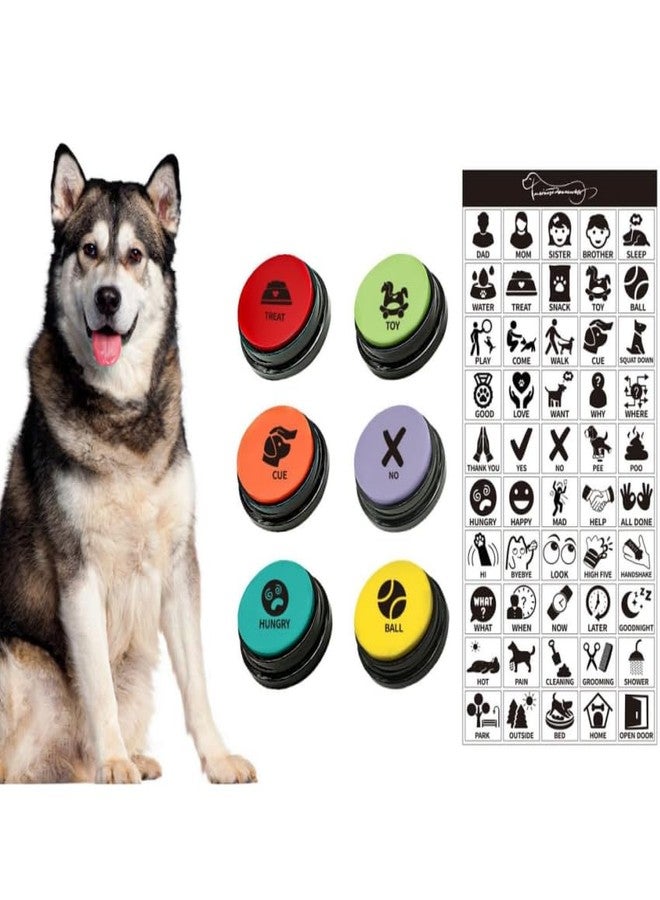 RIBOSY Set of 6 Dog Buttons, Recordable Button, Dog Training Buzzer with 50 Stickers, Record Playback Your Own Message to Teach Your Dogs Voice What They Want - Image 1